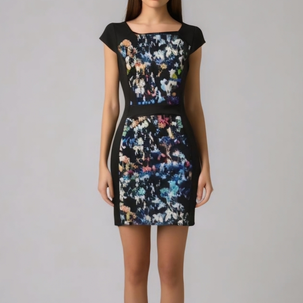 love...ady Black And Floral Print Dress | Size: M